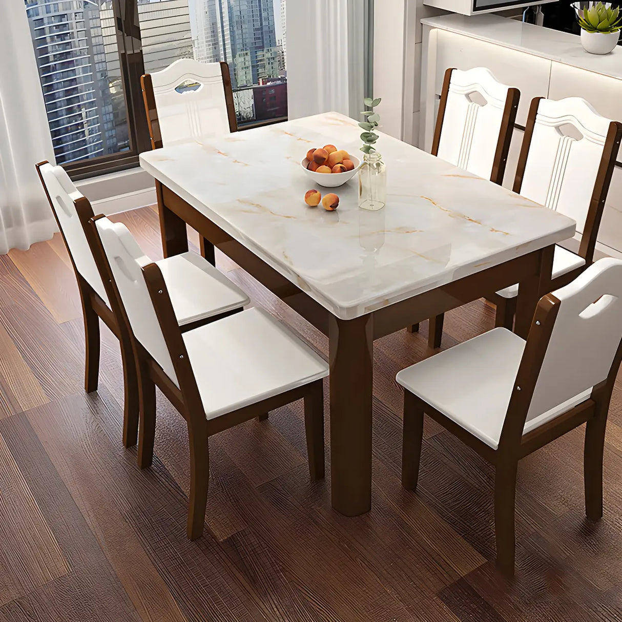 Modern Rectangular White Marble Dining Table Image - 7