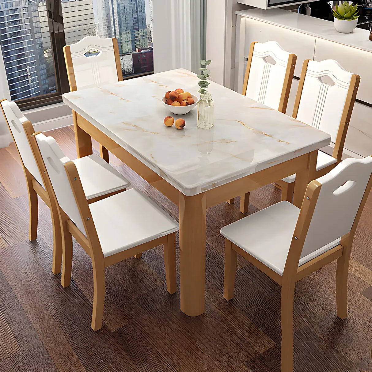 Modern Rectangular White Marble Dining Table Image - 8