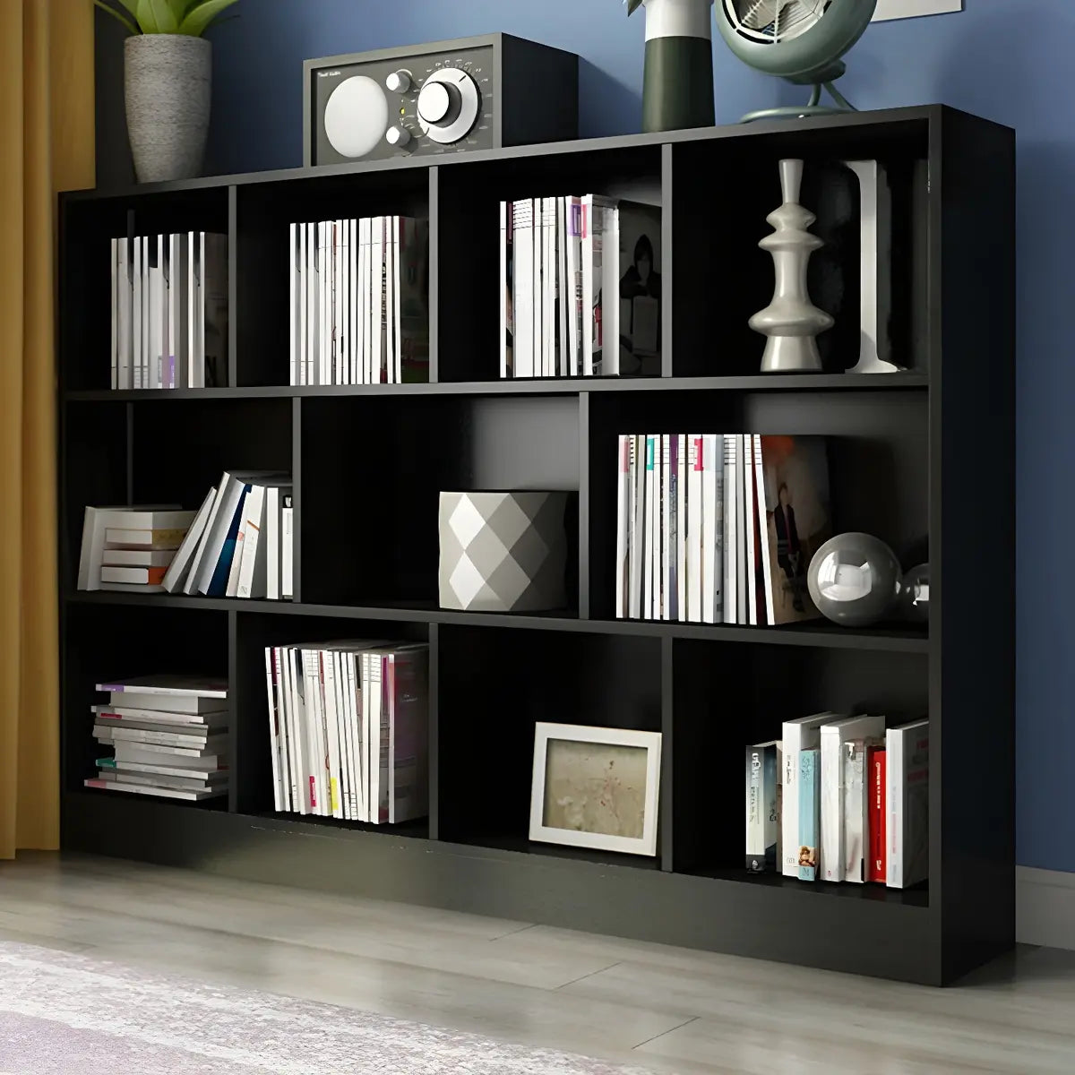 Modern Rectangular White Standard Wood Storage Bookcase Image - 6