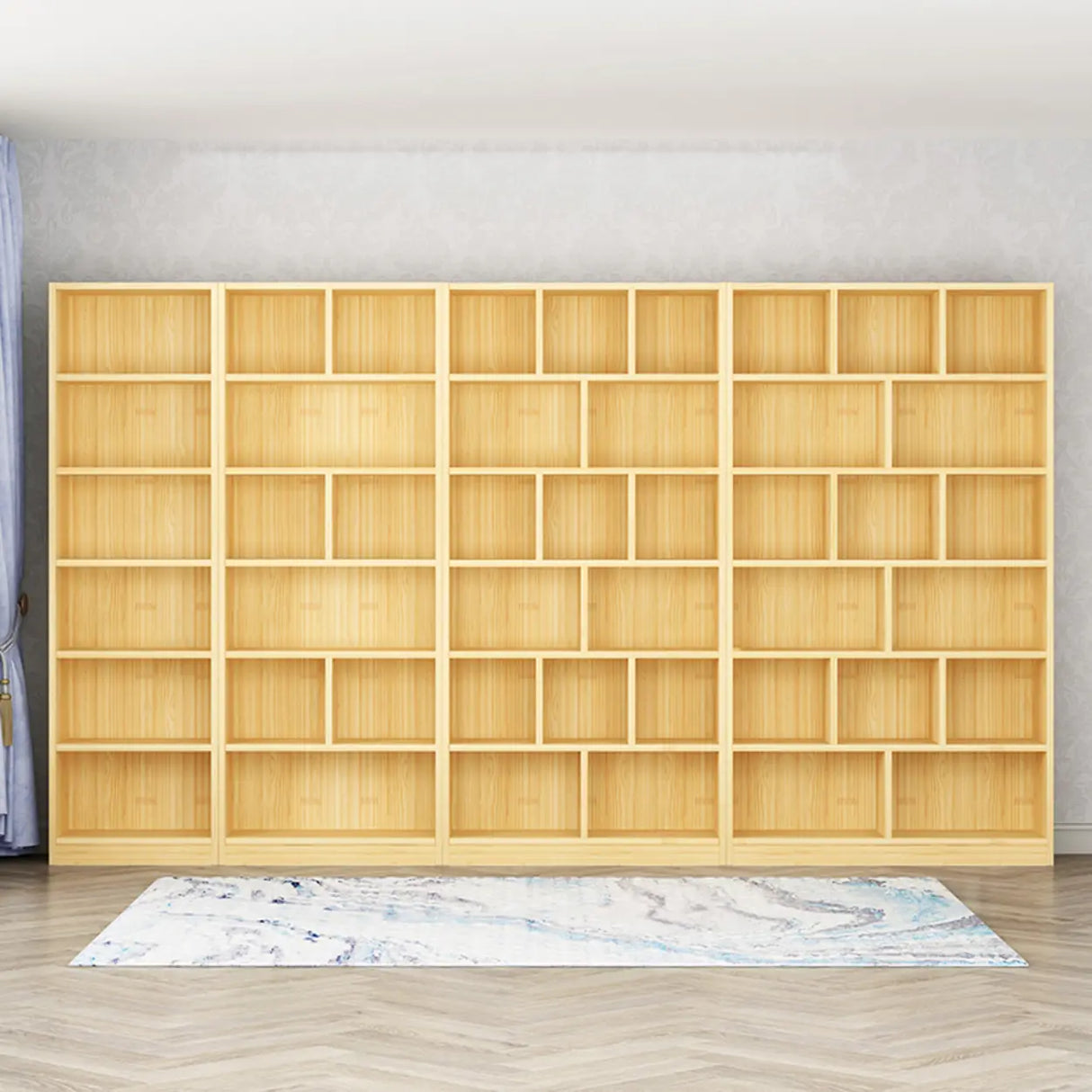 Modern Rectangular Wood Color Vertical Narrow Bookcase Image - 4