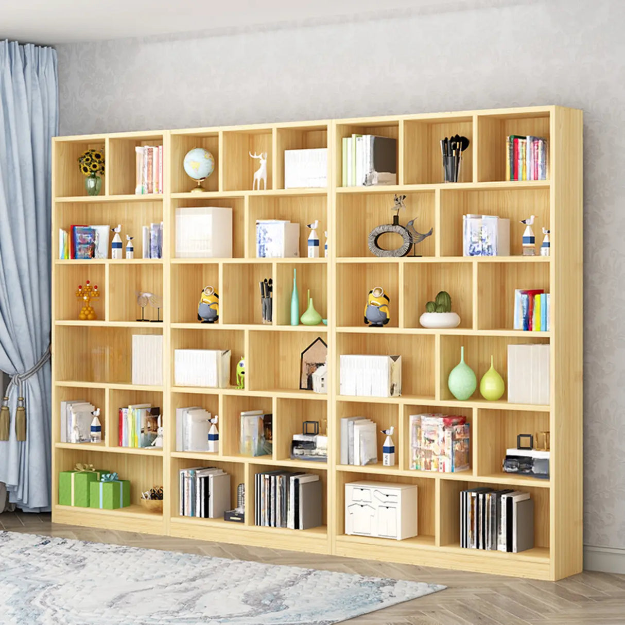 Modern Rectangular Wood Color Vertical Narrow Bookcase Image - 6