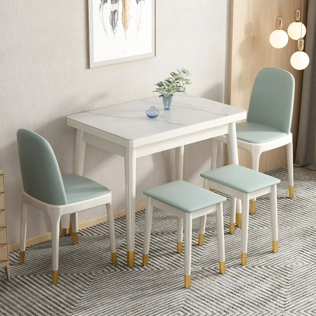 Modern Rectangular Wood Dining Table Extendable White Image - 1