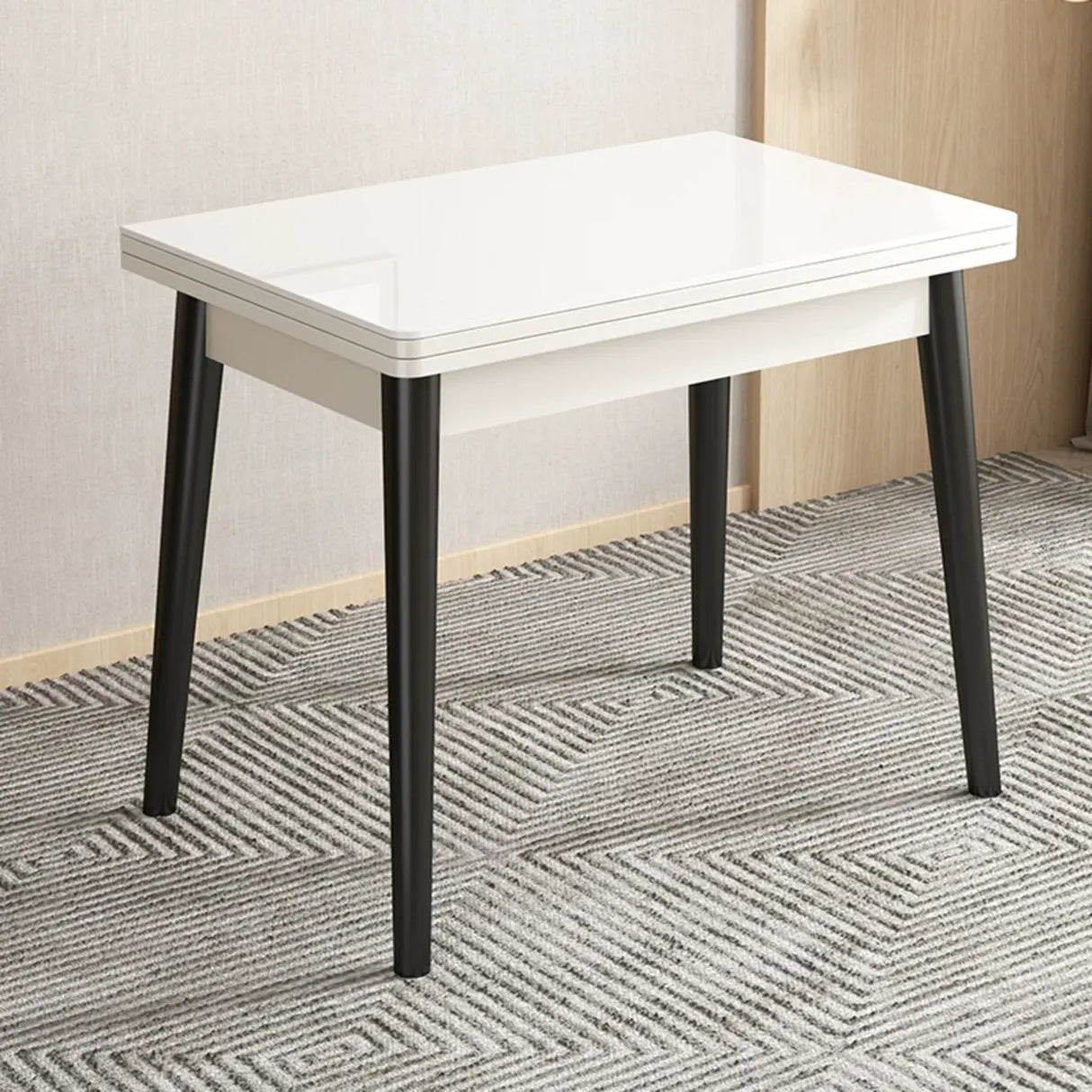 Modern Rectangular Wood Dining Table Extendable White Image - 2