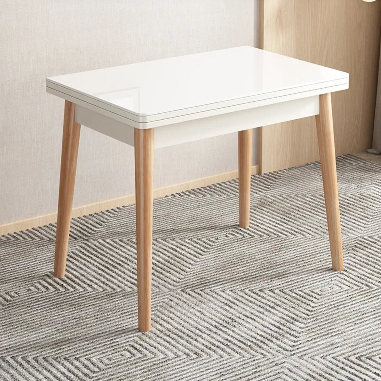 Modern Rectangular Wood Dining Table Extendable White Image - 3