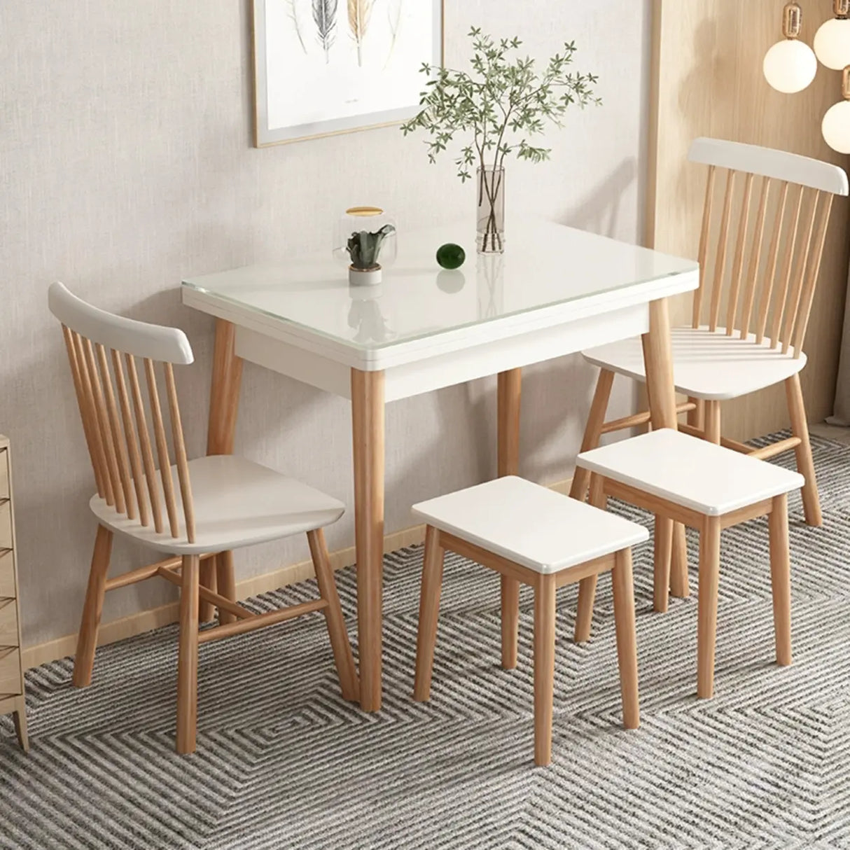 Modern Rectangular Wood Dining Table Extendable White Image - 4