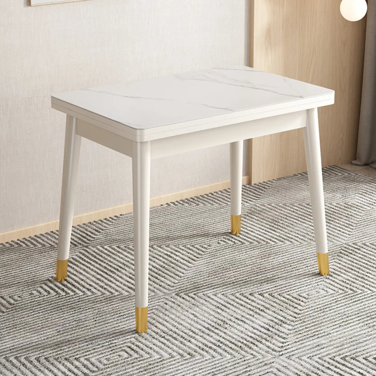 Modern Rectangular Wood Dining Table Extendable White Image - 7