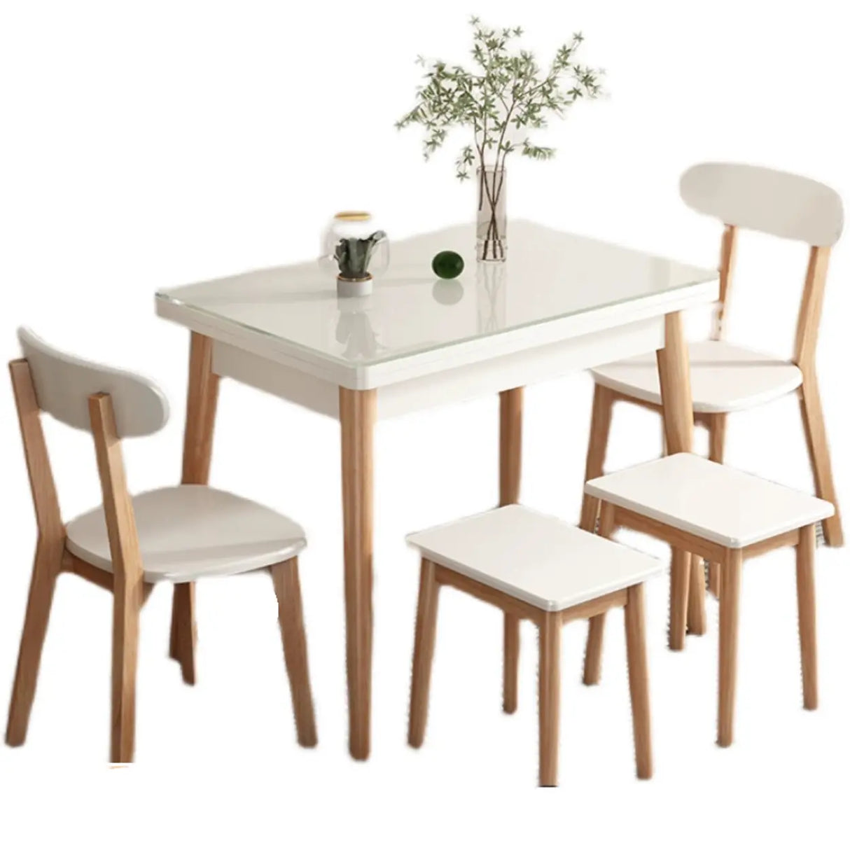 Modern Rectangular Wood Dining Table Extendable White Image - 9
