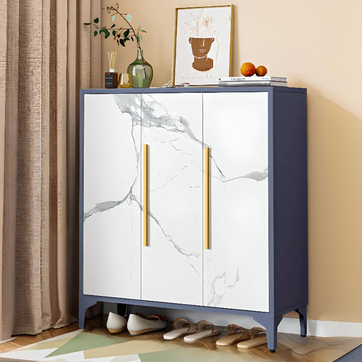 Modern Rectangular Wood Entry White Large Shoe Cabinet Image - 22