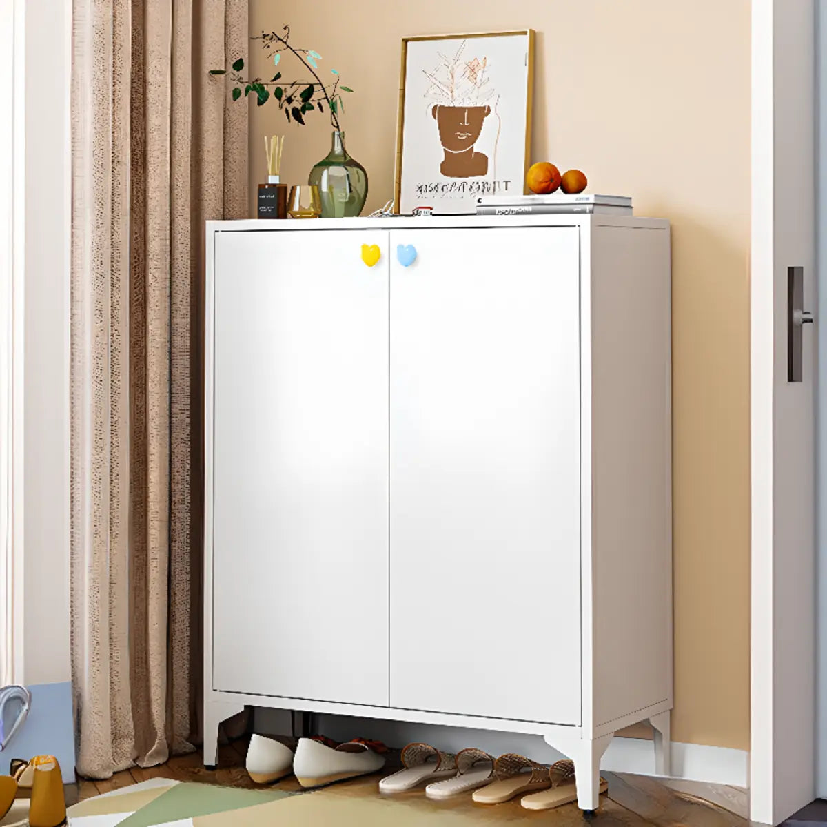 Modern Rectangular Wood Entry White Large Shoe Cabinet Image - 37