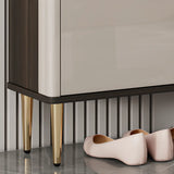 Modern Rectangular Wood Entry White Sliding Shoe Cabinet Image - 16