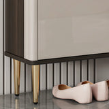 Modern Rectangular Wood Entry White Sliding Shoe Cabinet Image - 16