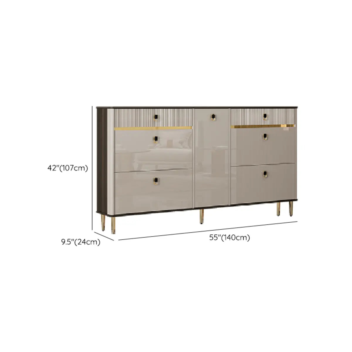 Modern Rectangular Wood Entry White Sliding Shoe Cabinet Image - 20