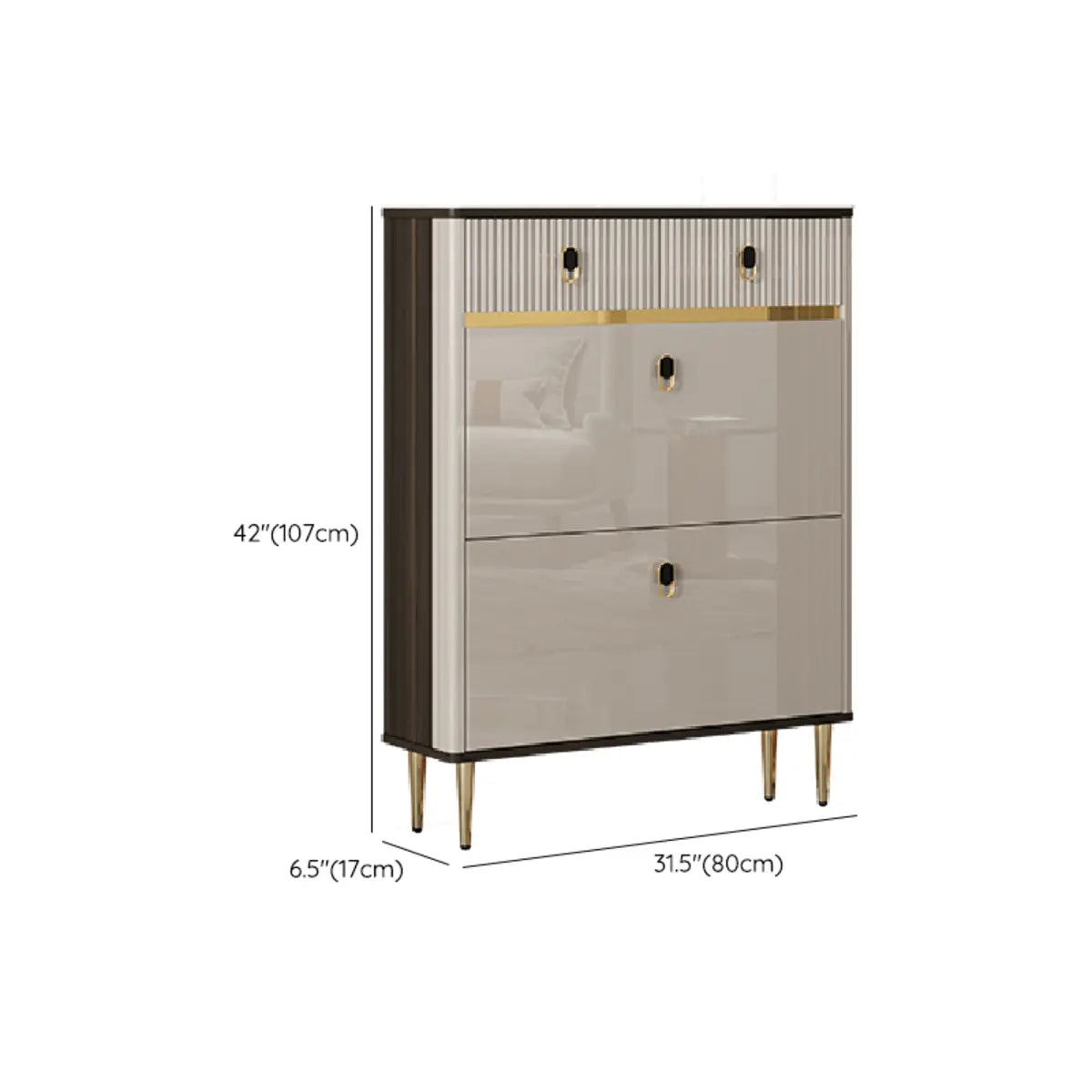 Modern Rectangular Wood Entry White Sliding Shoe Cabinet Image - 22