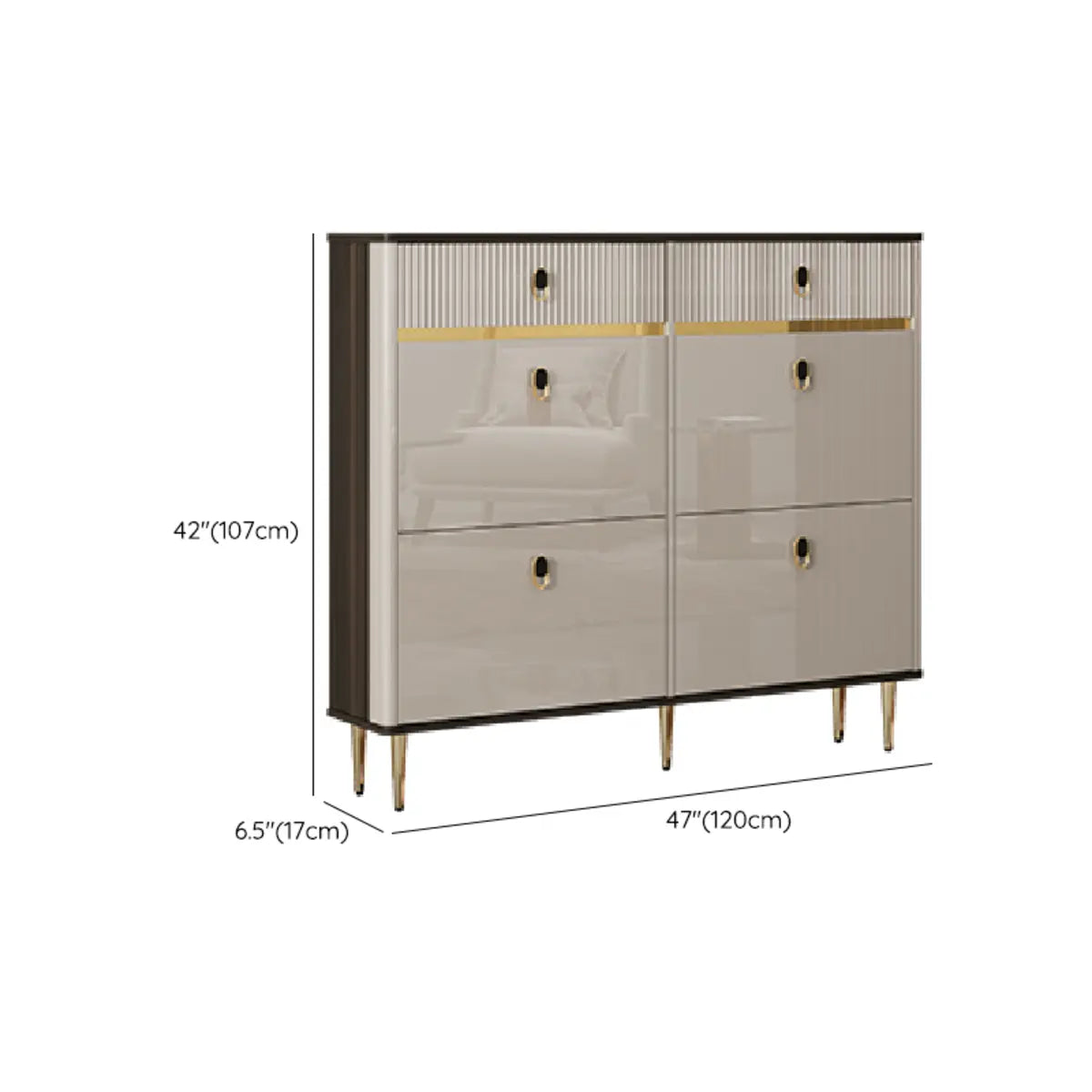 Modern Rectangular Wood Entry White Sliding Shoe Cabinet Image - 25