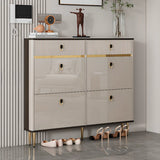 Modern Rectangular Wood Entry White Sliding Shoe Cabinet Image - 5
