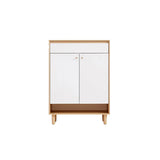 Modern Rectangular Wood Entryway Beige Shoe Cabinet Image - 13
