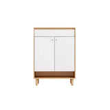 Modern Rectangular Wood Entryway Beige Shoe Cabinet Image - 13