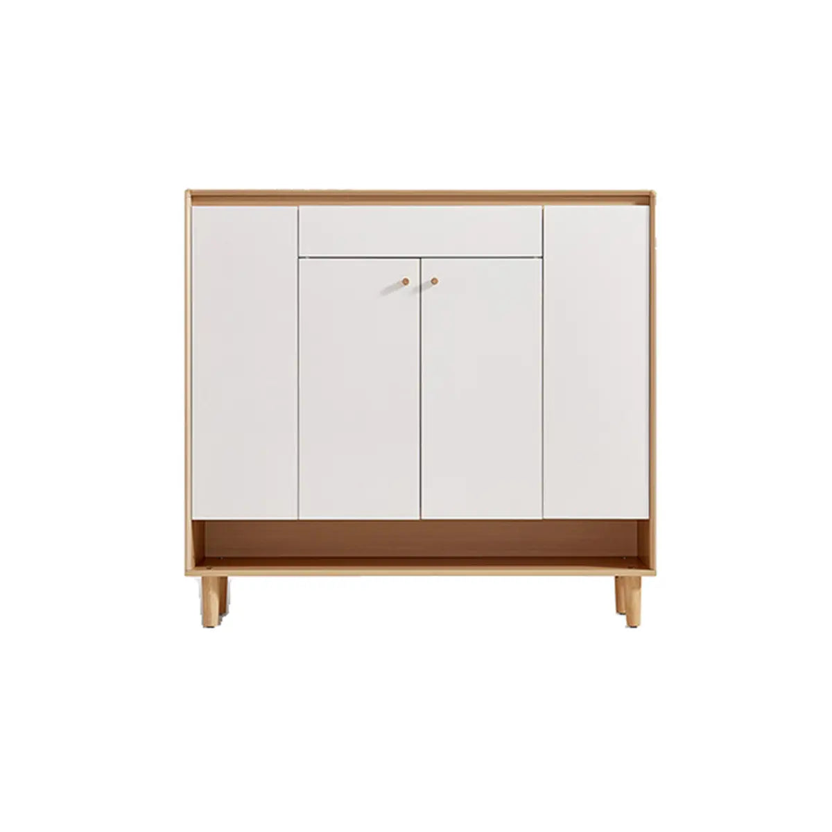 Modern Rectangular Wood Entryway Beige Shoe Cabinet Image - 17