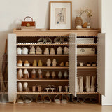 Modern Rectangular Wood Entryway Beige Shoe Cabinet Image - 4