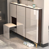 Modern Rectangular Wood Entryway Cream Large Shoe Cabinet Image - 21