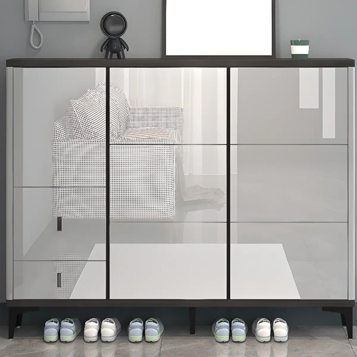Modern Rectangular Wood Entryway Cream Large Shoe Cabinet Image - 28