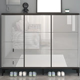 Modern Rectangular Wood Entryway Cream Large Shoe Cabinet Image - 28