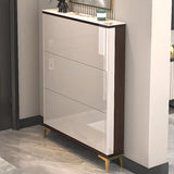 Modern Rectangular Wood Entryway Cream Large Shoe Cabinet Image - 9