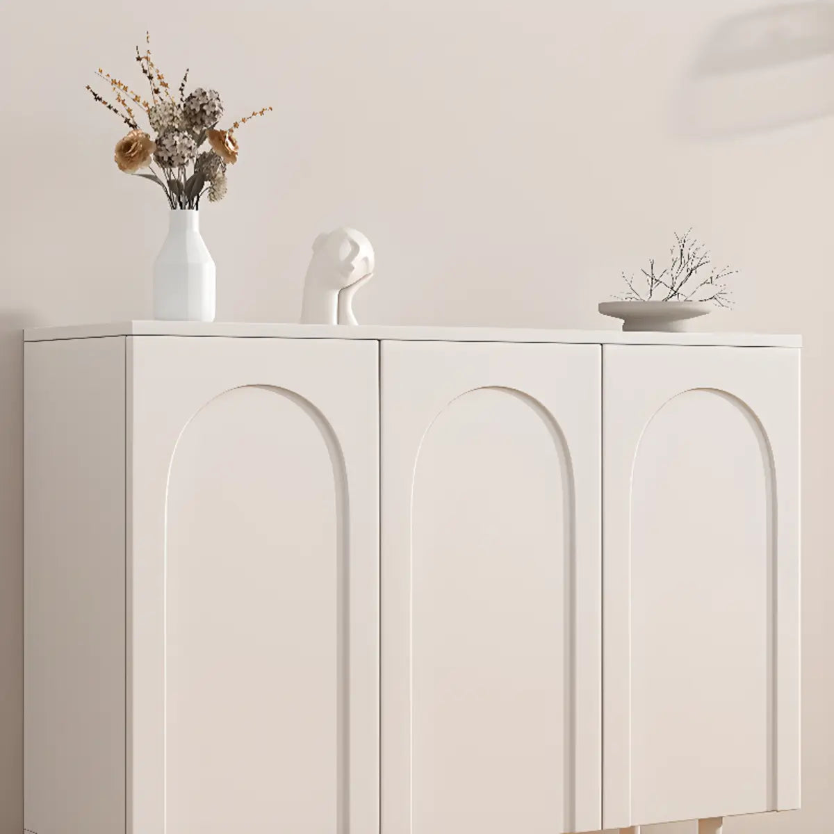 Modern Rectangular Wood Entryway White Shoe Cabinet Image - 10