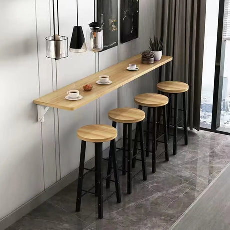 Modern Rectangular Wood Floating Wall-Mounted Bar Table Image - 1