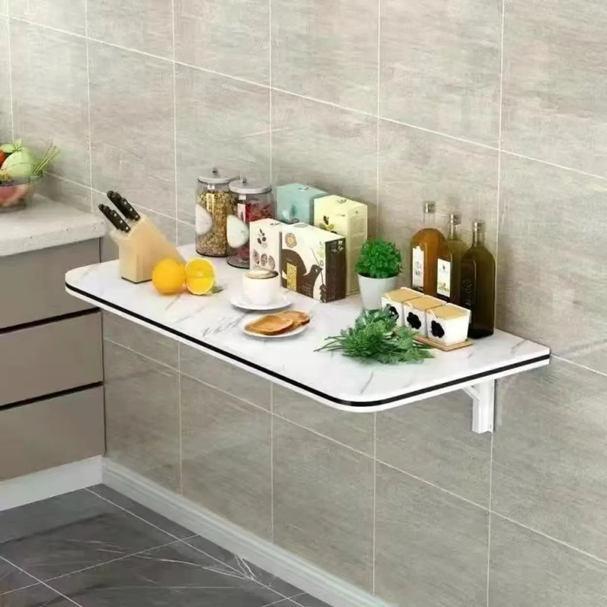 Modern Rectangular Wood Floating Wall-Mounted Bar Table Image - 5