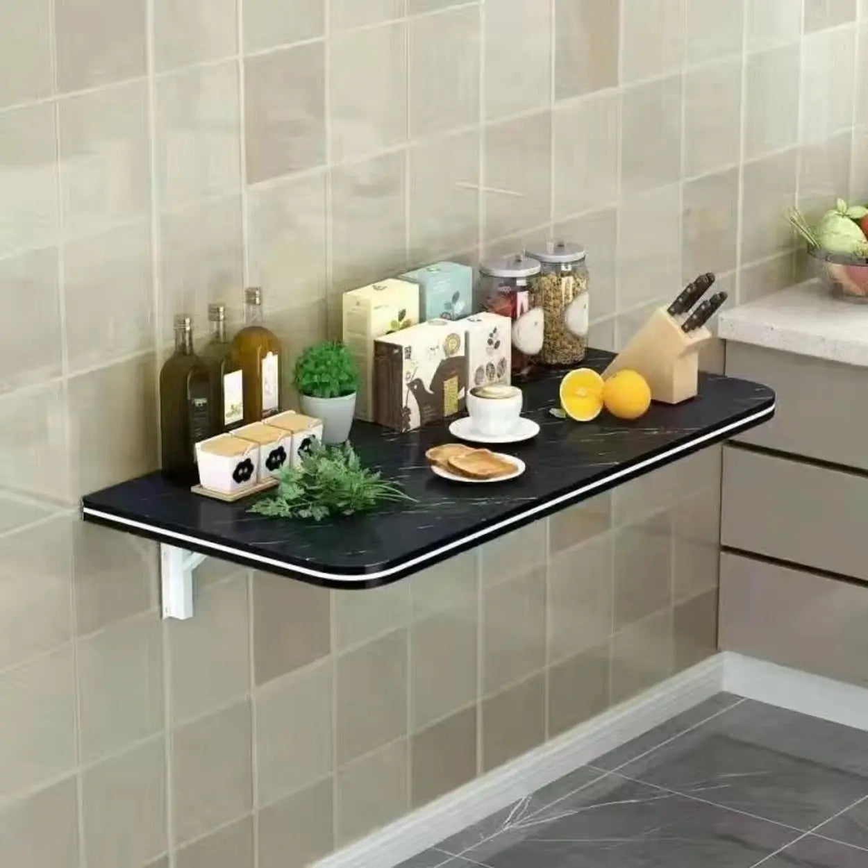 Modern Rectangular Wood Floating Wall-Mounted Bar Table Image - 7