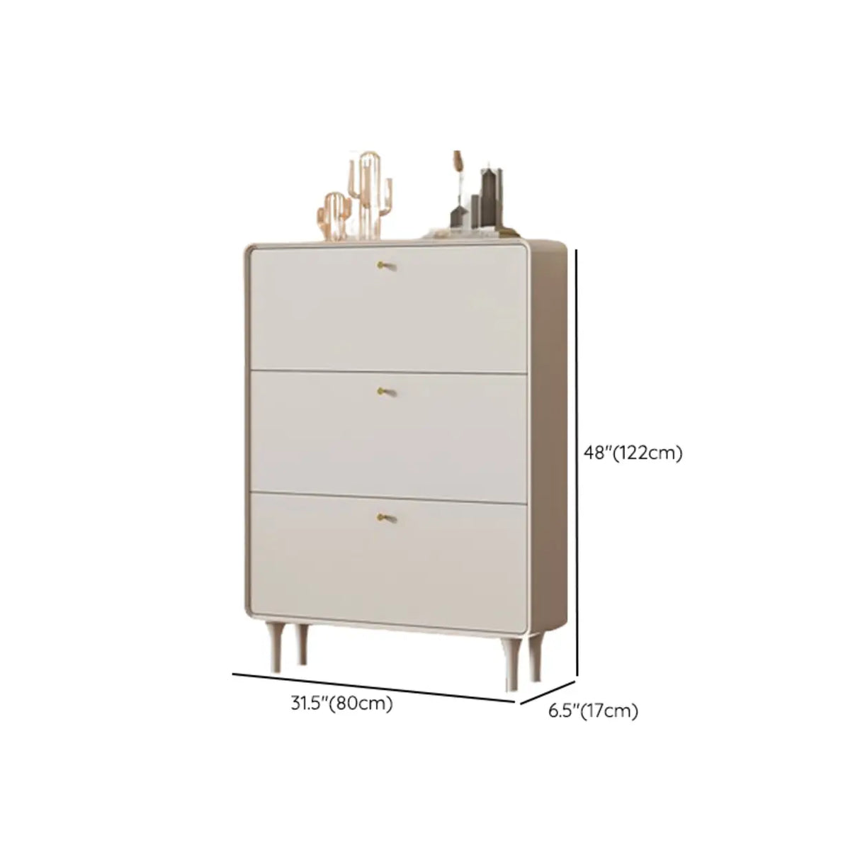 Modern Rectangular Wood Hallway Cream Shoe Storage Cabinet Image - 13