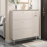 Modern Rectangular Wood Hallway Cream Shoe Storage Cabinet Image - 1