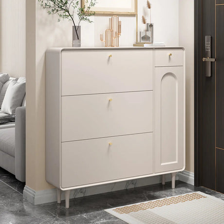 Modern Rectangular Wood Hallway Cream Shoe Storage Cabinet Image - 1