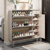 Modern Rectangular Wood Hallway Cream Shoe Storage Cabinet Image - 3