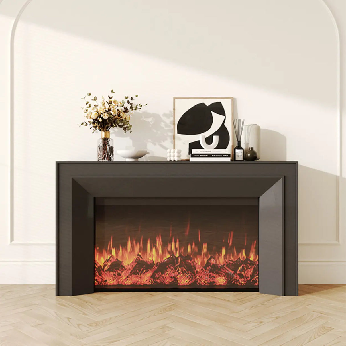 Modern Rectangular Wood Living Room Black LED TV Stand
