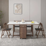 Modern Rectangular Wood Marble Dining Table White Storage Image - 1