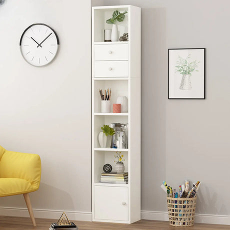 Modern Rectangular Wood Narrow Display Bookcase White Image - 1