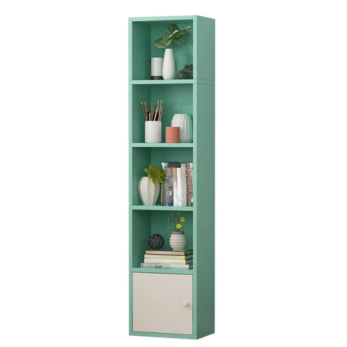 Modern Rectangular Wood Narrow Display Bookcase White Image - 10