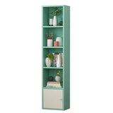 Modern Rectangular Wood Narrow Display Bookcase White Image - 10