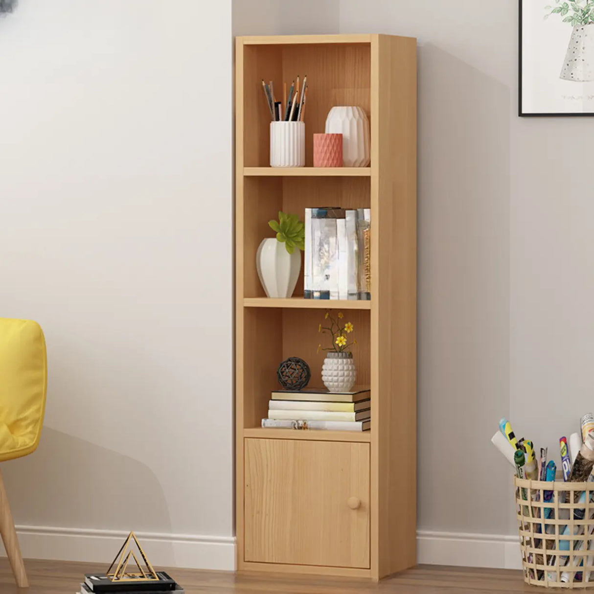 Modern Rectangular Wood Narrow Display Bookcase White Image - 11