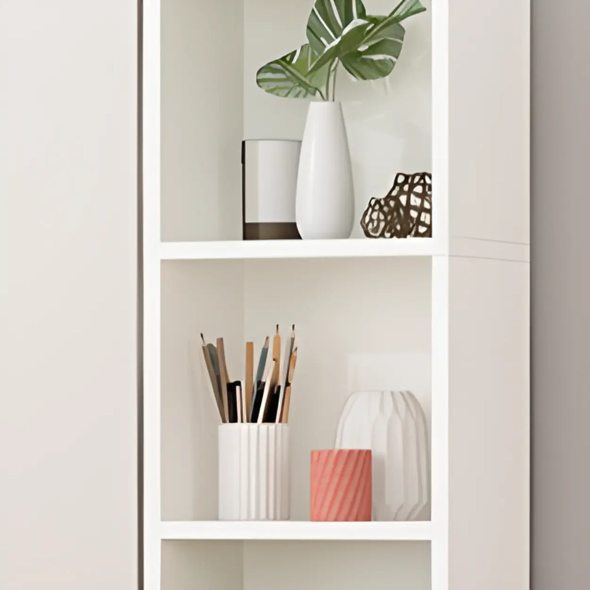 Modern Rectangular Wood Narrow Display Bookcase White Image - 14