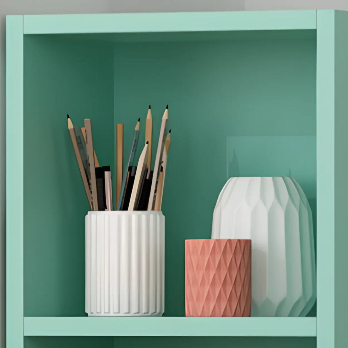 Modern Rectangular Wood Narrow Display Bookcase White Image - 16
