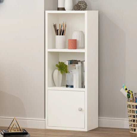 Modern Rectangular Wood Narrow Display Bookcase White Image - 2