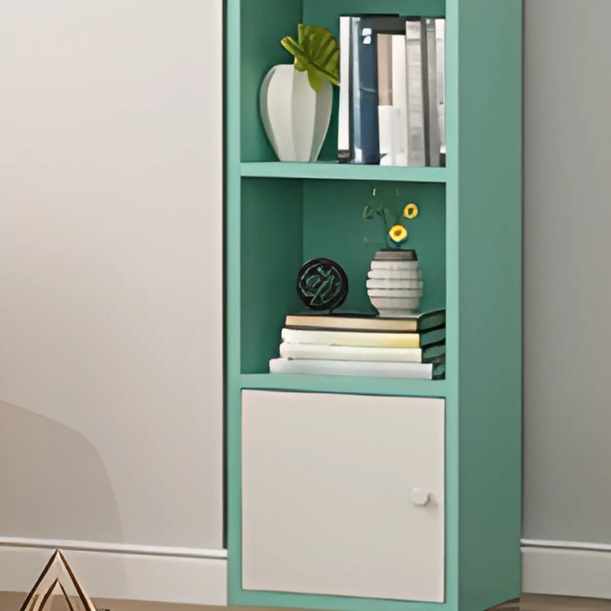 Modern Rectangular Wood Narrow Display Bookcase White Image - 20