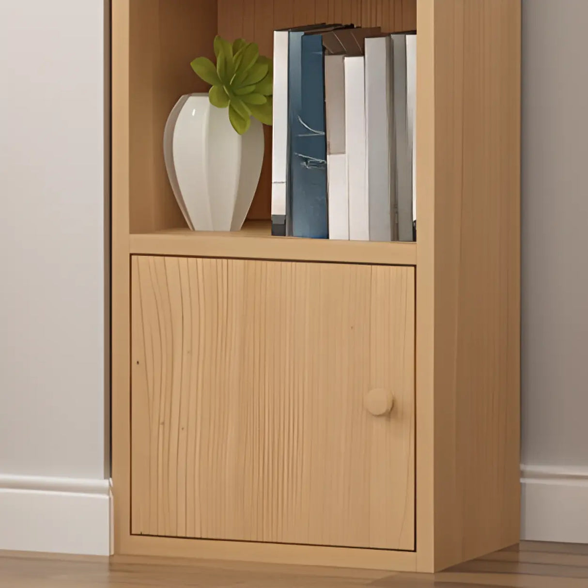 Modern Rectangular Wood Narrow Display Bookcase White Image - 21