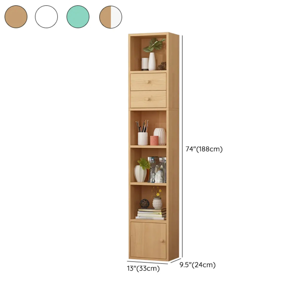 Modern Rectangular Wood Narrow Display Bookcase White Image - 27