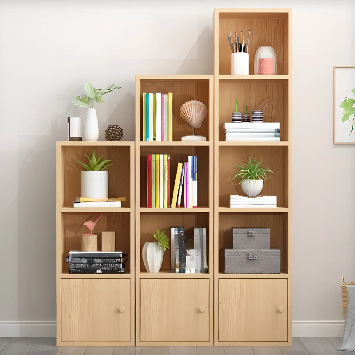 Modern Rectangular Wood Narrow Display Bookcase White Image - 8