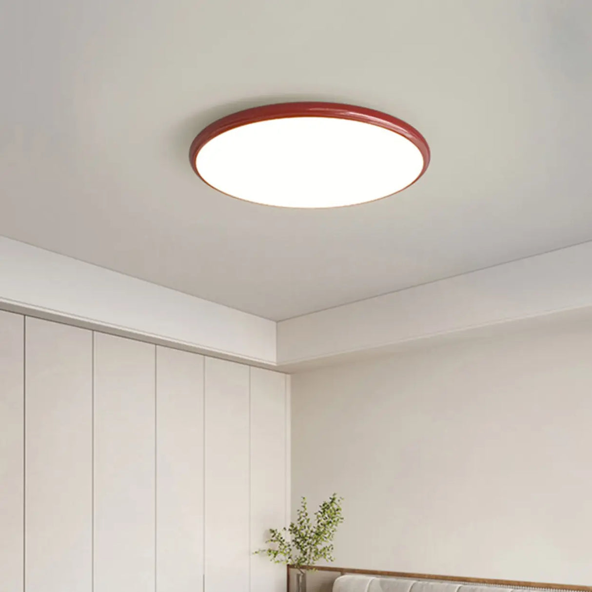 Modern Red Circle Metal LED Flush Mount Ceiling Light Image - 3