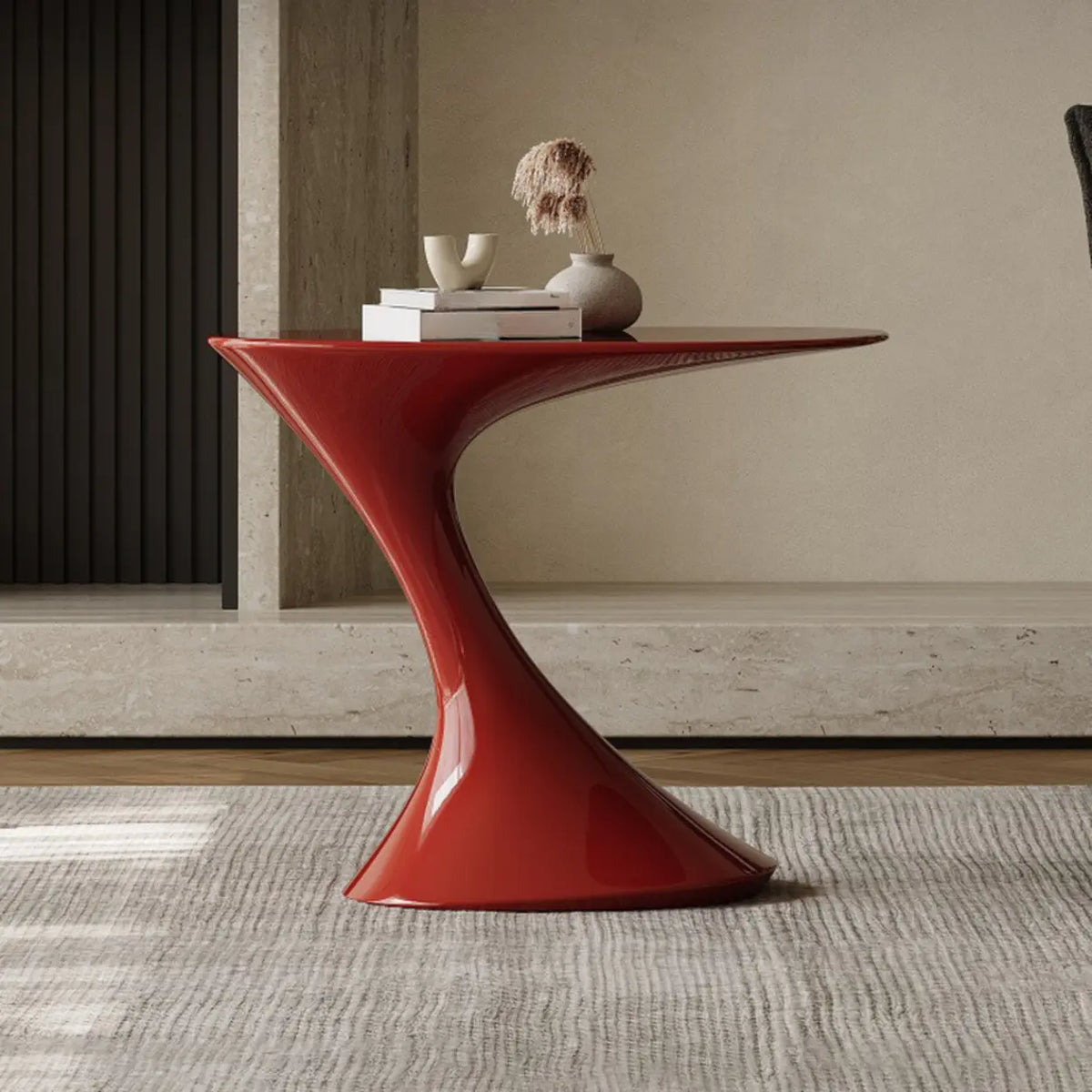Modern Red Oval Steel Sculpted Pedestal Side Table – Homebaa